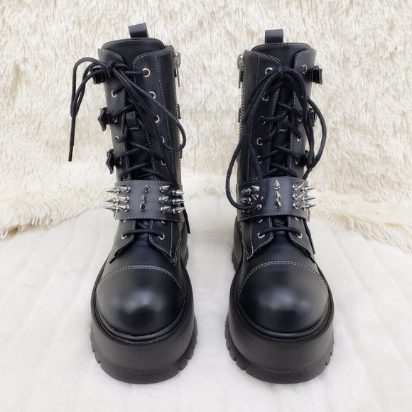 Men's Spiked Strap Goth Punk Platform Boots Slacker 165 - Picture 12 of 16